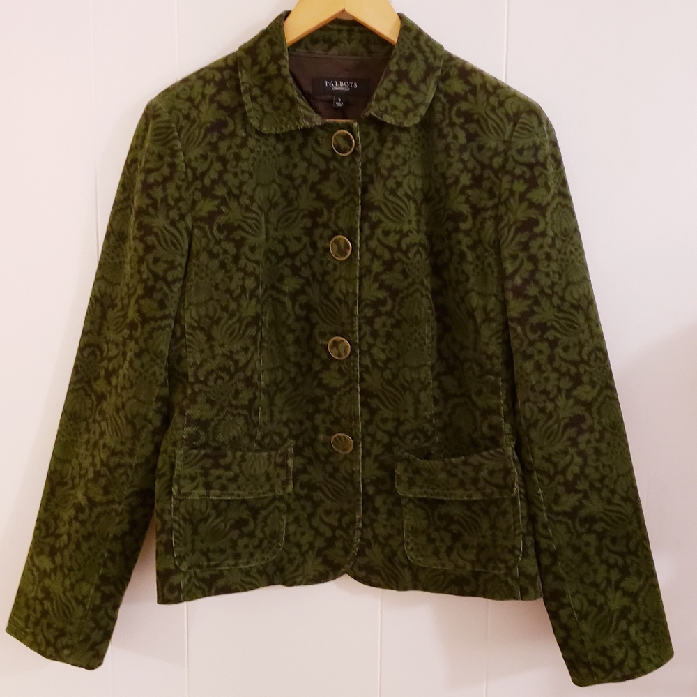 Talbots Women Jacket Size 6 Green Brown Soft Velvet Corduroy Cotton Spandex Blnd - Picture 3 of 12